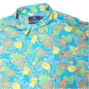Men’s Vineyard Vines Pineapple Hawaiian Classic Fit Whale Button-Up Shirt | XXL